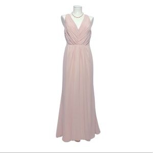 MONIQUE LHUILLIER blush pink chiffon and sheer lace sleeveless formal gown 10